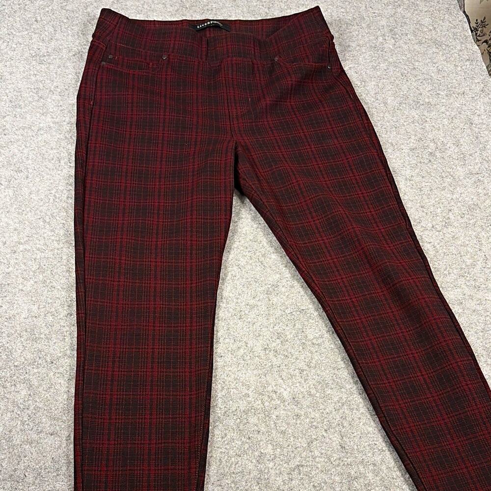 Liverpool Women's Red/Black Plaid Flat Front Pants Pockets Size 10